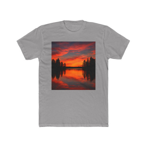 Sunset Over Tranquil Lake - Unisex Cotton Crew Tee