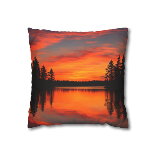 Sunset Over Tranquil Lake - Square Poly Canvas Pillowcase