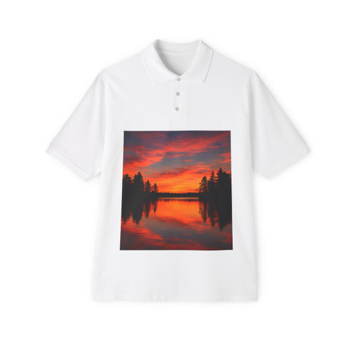 Sunset Over Tranquil Lake - Men's Piqué Polo