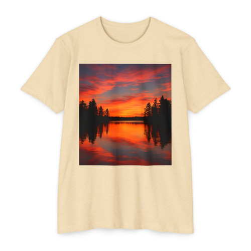 Sunset Over Tranquil Lake - Unisex CVC Jersey T-shirt