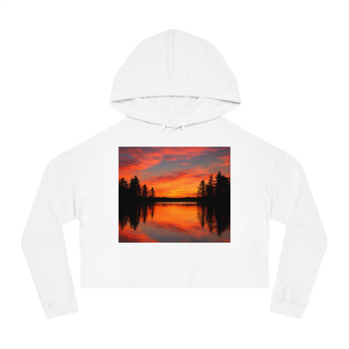 Sunset Over Tranquil Lake - Women’s Cropped Hooded Sweatshirt