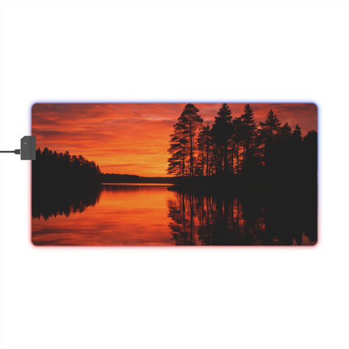 Sunset Over Tranquil Lake - LED Gaming Mouse Pad