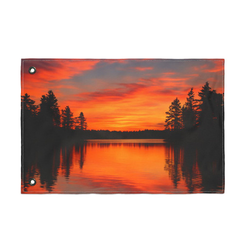 Sunset Over Tranquil Lake - Double Sided Flag