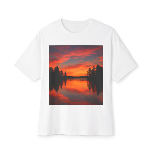 Sunset Over Tranquil Lake - Unisex Oversized Boxy Tee