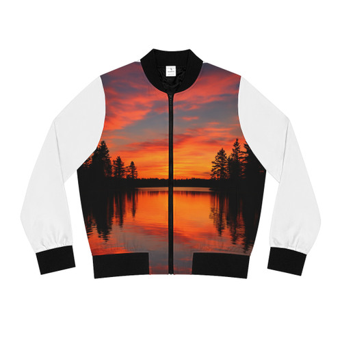 Sunset Over Tranquil Lake - Women's Bomber Jacket (AOP) Sunset Over Tranquil Lake - Women's Bomber Jacket (AOP)
