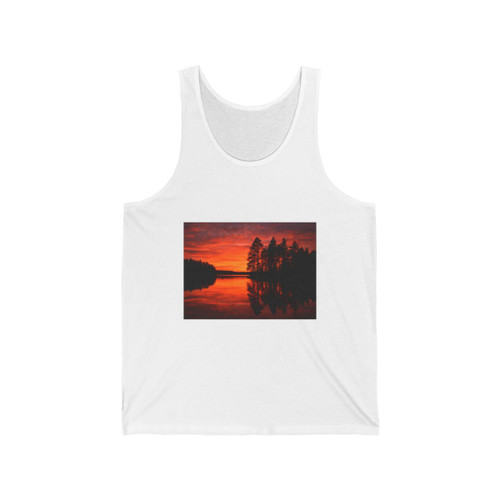 Sunset Over Tranquil Lake - Unisex Jersey Tank
