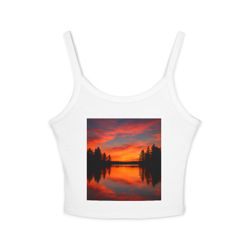 Sunset Over Tranquil Lake - Women's Spaghetti Strap Tank Top