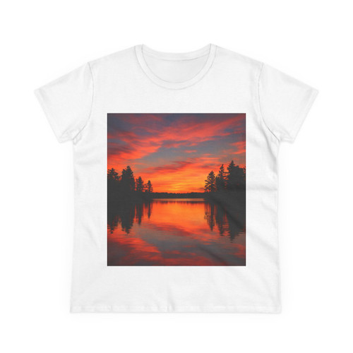 Sunset Over Tranquil Lake - Women's Midweight Cotton Tee Sunset Over Tranquil Lake - Women's Midweight Cotton Tee