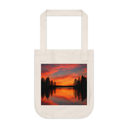 Sunset Over Tranquil Lake - Organic Canvas Tote Bag