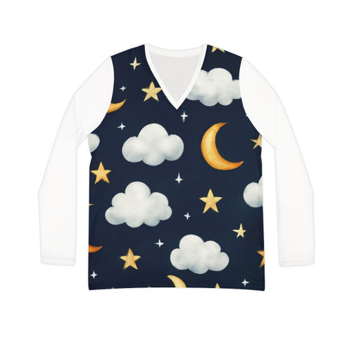 Celestial Night Whispers - Women's Long Sleeve V-neck Shirt (AOP) Celestial Night Whispers - Women's Long Sleeve V-neck Shirt (AOP)