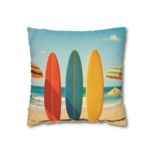 Retro Beach Vibes - Square Poly Canvas Pillowcase