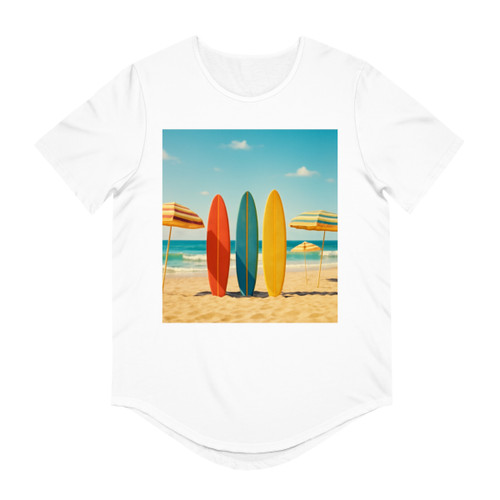 Retro Beach Vibes - Men's Jersey Curved Hem Tee