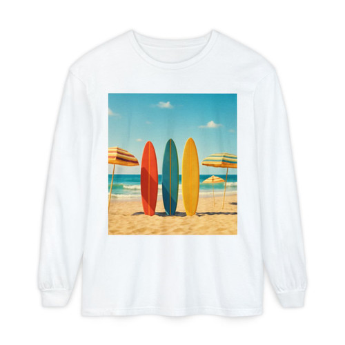 Retro Beach Vibes - Unisex Garment-dyed Long Sleeve T-Shirt
