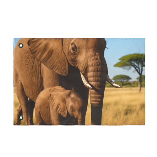 Gentle Elephant Embrace - Double Sided Flag