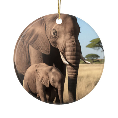 Gentle Elephant Embrace - Ceramic Ornaments, 2-Side Print