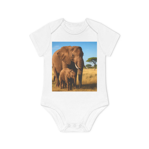 Gentle Elephant Embrace - Baby Organic Short Sleeve Bodysuit