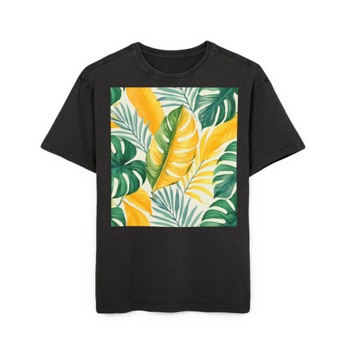Tropical Leaf Harmony - Men's Acid Washed Heavy Oversize Tee