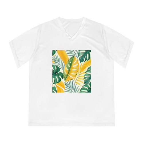Tropical Leaf Harmony - Women's Performance V-Neck T-Shirt