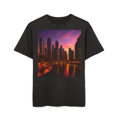 Dubai Marina Dreamscape - Men's Acid Washed Heavy Oversize Tee