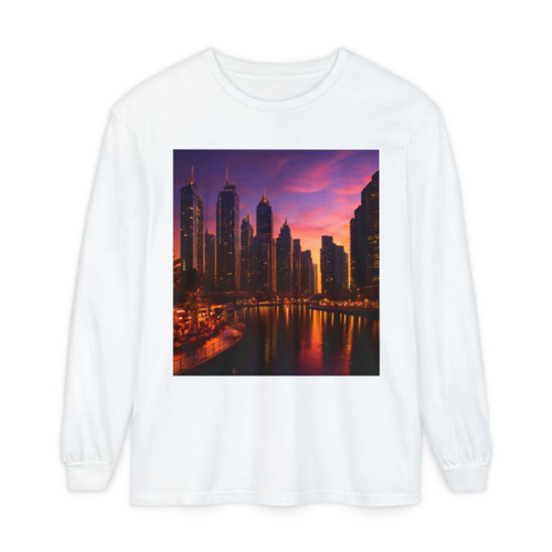 Dubai Marina Dreamscape - Unisex Garment-dyed Long Sleeve T-Shirt
