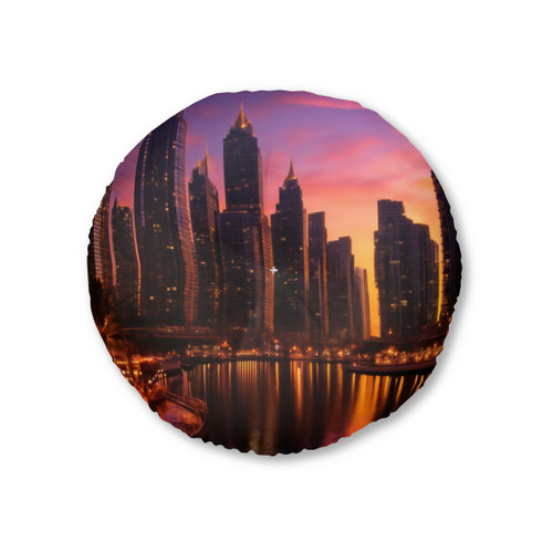 Dubai Marina Dreamscape - Tufted Floor Pillow, Round