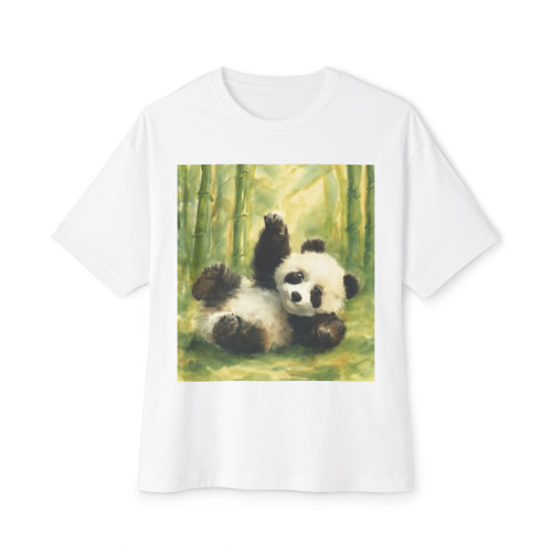 Whimsical Panda Play - Unisex Oversized Boxy Tee