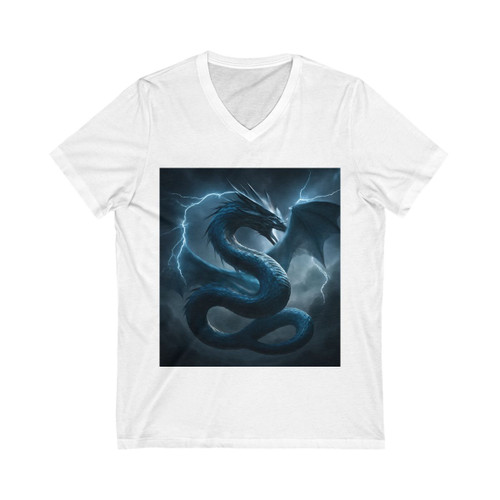 Azure Storm Serpent - Unisex Jersey Short Sleeve V-Neck Tee