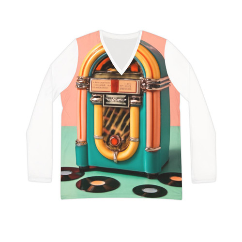 Classic Vinyl Vibes - Women's Long Sleeve V-neck Shirt (AOP)