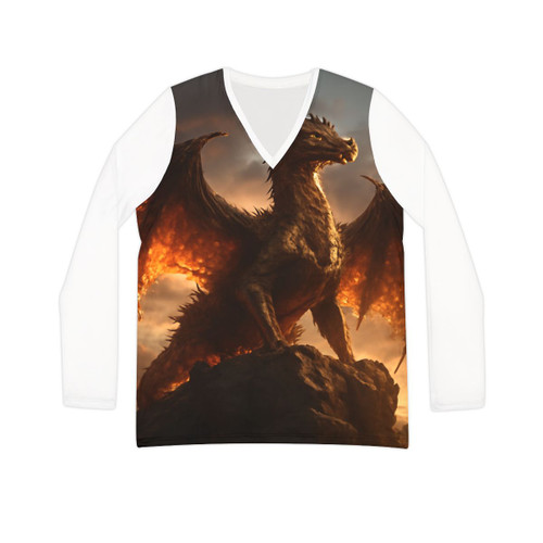 Golden Ember Leviathan - Women's Long Sleeve V-neck Shirt (AOP) Golden Ember Leviathan - Women's Long Sleeve V-neck Shirt (AOP)