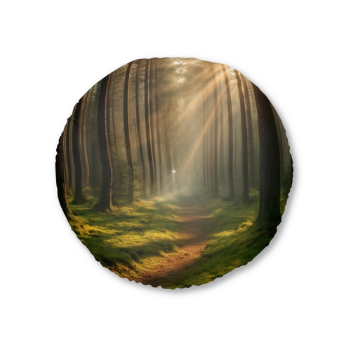 Whispering Pine Forest - Tufted Floor Pillow, Round