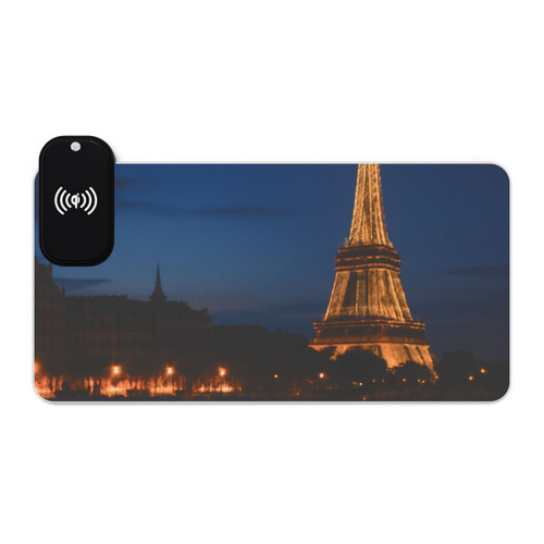 Paris Twilight Elegance - LED Gaming Mouse Pad, Wireless Charging
