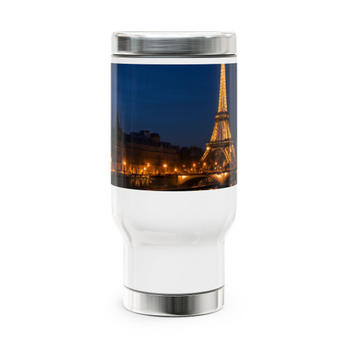 Paris Twilight Elegance - Stainless Steel Travel Mug with Handle, 14oz