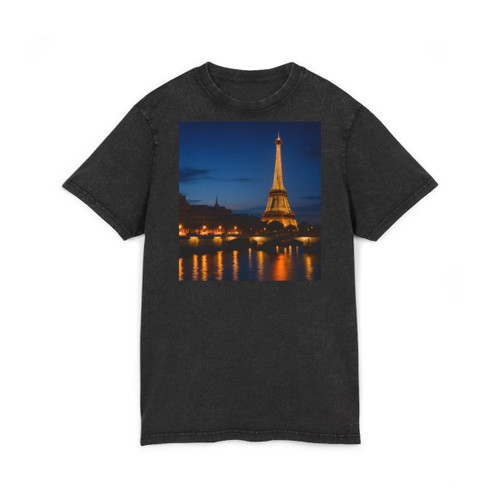 Paris Twilight Elegance - Acid Washed Round Neck Tee