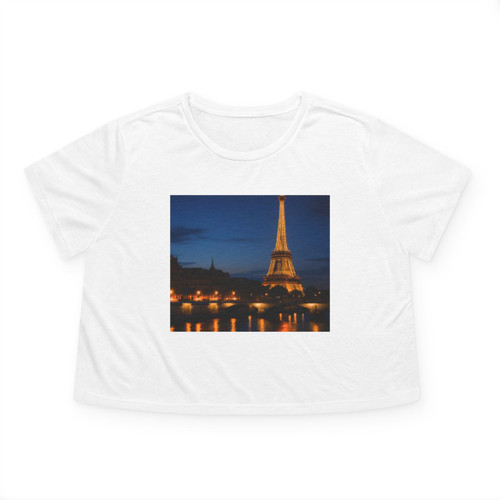 Paris Twilight Elegance - Women's Flowy Cropped Tee