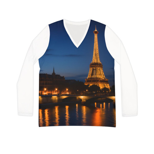 Paris Twilight Elegance - Women's Long Sleeve V-neck Shirt (AOP)