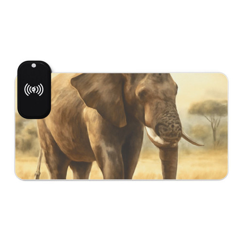 Majestic Elephant Serenade - LED Gaming Mouse Pad, Wireless Charging
