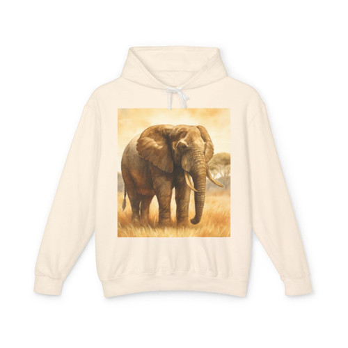 Majestic Elephant Serenade - Unisex Lightweight Hooded Sweatshirt