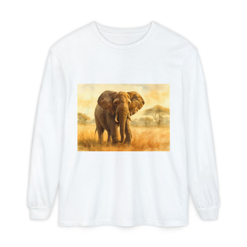 Majestic Elephant Serenade - Unisex Garment-dyed Long Sleeve T-Shirt