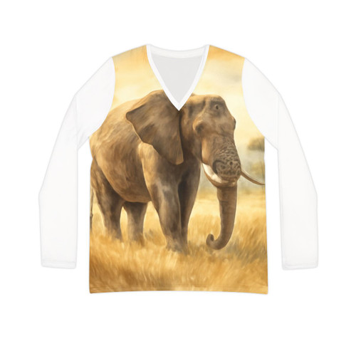Majestic Elephant Serenade - Women's Long Sleeve V-neck Shirt (AOP)