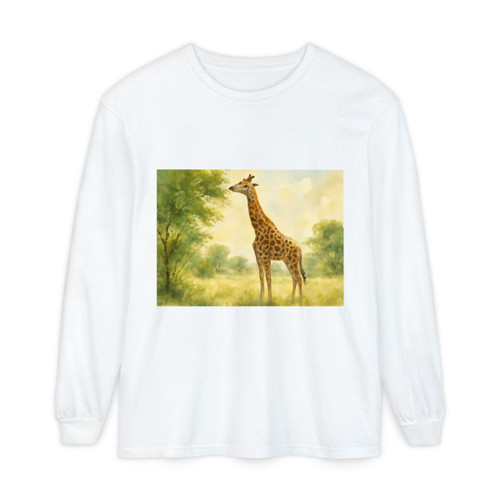Gentle Giraffe Grace - Unisex Garment-dyed Long Sleeve T-Shirt