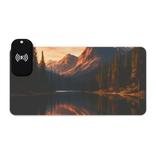 Serene Lake Reflection - LED Gaming Mouse Pad, Wireless Charging