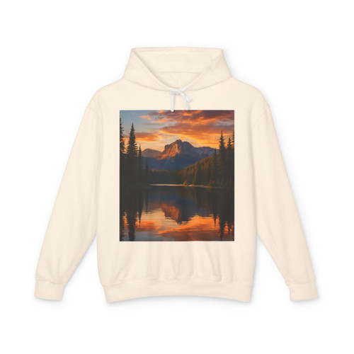 Serene Lake Reflection - Unisex Lightweight Hooded Sweatshirt
