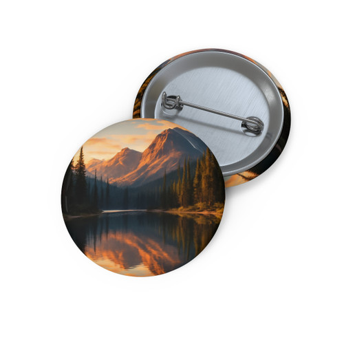 Serene Lake Reflection - Custom Pin Buttons