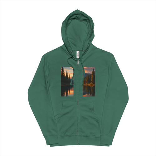 Serene Lake Reflection - Unisex Fleece Zip Up Hoodie