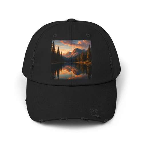 Serene Lake Reflection - Unisex Distressed Cap