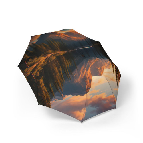Serene Lake Reflection - Semi-Automatic Foldable Umbrella