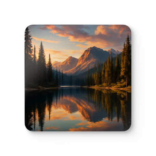 Serene Lake Reflection - Corkwood Coaster Set