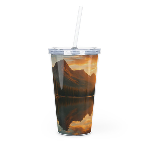 Serene Lake Reflection - Plastic Tumbler with Straw