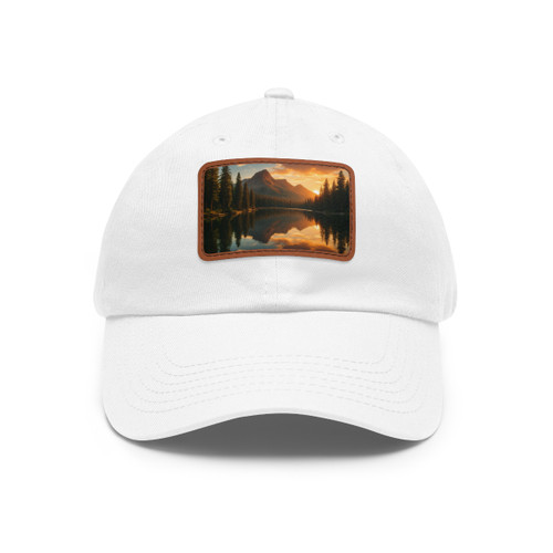 Serene Lake Reflection - Dad Hat with Leather Patch (Rectangle)
