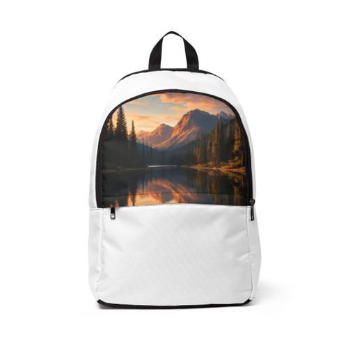 Serene Lake Reflection - Unisex Fabric Backpack